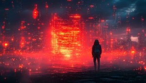Neon Red Cityscape 4K Wallpaper - Dark Fantasy Mobile Background