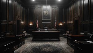 Courtroom Wallpaper 4K Desktop Background | American Flags and Seal