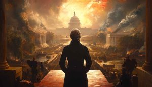 Burning Washington DC Scene 4K Desktop Wallpaper War Aesthetic Art