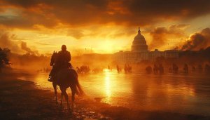 Burning Washington DC Horsemen 4K Desktop Wallpaper Sunset Background