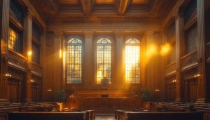 Elegant Courtroom Interior Background 4K Wallpaper Desktop Aesthetic