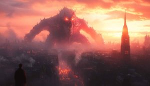 Giant Monster Cityscape 4K Desktop Wallpaper, Free Fantasy Background