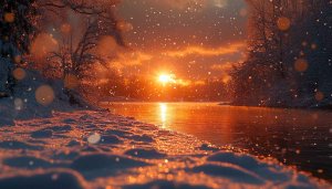 Winter Sunset Lake Scenery 4K Desktop Background Mobile Wallpaper