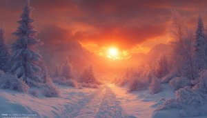 Snowy Winter Sunrise 4K Desktop Wallpaper, Mountain View Background