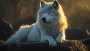 White Wolf with Glowing Eyes 4K Desktop Background Wallpaper