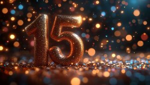 Fifteenth Anniversary Golden Number 15 Sparkle Bokeh Mobile Wallpaper