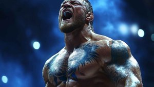 Intense Wrestler Screaming Wallpaper, Tattooed Body, Fitness Motivation Background