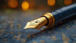 Elegant Gold Fountain Pen Close Up Desktop Background Wallpaper