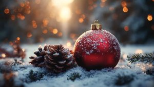 Festive Christmas Ornament Snow 4K Desktop Background Winter Holiday Wallpaper
