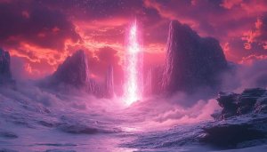 Fantasy Mountain Landscape Pink Glow 4K Desktop Background Wallpaper