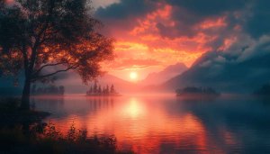 Lake Sunset Mountain Wallpaper: Free Desktop Background 4K Resolution