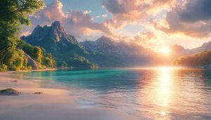 Scenic Mountain Lake Sunset Wallpaper for Desktop Background 4K