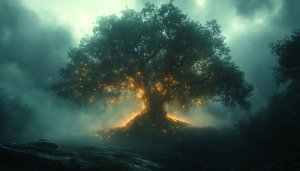 Mystical Glowing Tree Wallpaper, Fantasy Forest Background, Desktop Mobile Screensaver