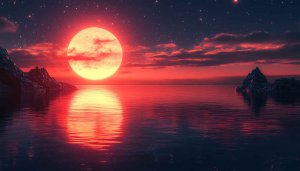 Crimson Moon Seascape 4K Desktop Wallpaper, Fantasy Ocean Background