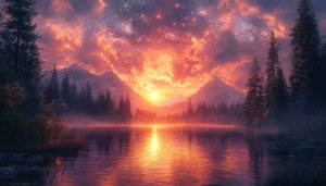Fiery Sunset Mountain Lake 4K Desktop Background Mobile Wallpaper