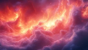 Fiery Cloudscape Wallpaper, Nebula Sky, Aesthetic 4K Desktop Background