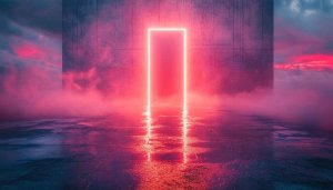 Neon Portal Aesthetic Wallpaper, Glowing Rectangle Gate 4K Desktop Background