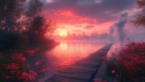 Sunset Lake Wooden Pier Mobile Wallpaper, Free Desktop Background 4K