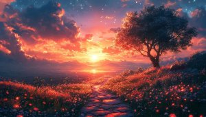 Fiery Sunset Meadow Wallpaper 4K Desktop Background Free