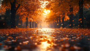 Autumn Rain Wallpaper: Golden Leaves 4K Desktop Background Free