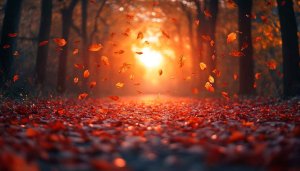 Autumn Forest Leaves Falling Sun Rays 4K Desktop Wallpaper Free