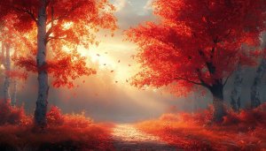 Autumn Red Leaves Forest Path 4K Desktop Mobile Wallpaper