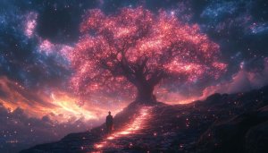 Glowing Pink Tree Fantasy Art Mobile Wallpaper Free 4K Background