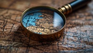 Vintage Map Magnifying Glass 4K Desktop Background Mobile Wallpaper