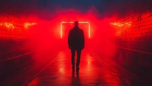 Neon Lit Tunnel Silhouette Figure Mobile Wallpaper 4K Background