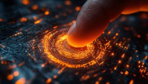 Fingerprint Unlock Technology Mobile Wallpaper, Glowing Circuit 4K Background