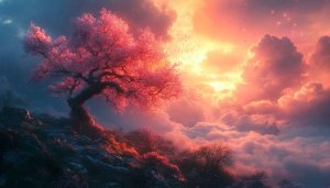Dreamy Pink Blossom Tree Cloudscape 4K Desktop Mobile Wallpaper