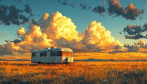 Airstream RV Sunset Landscape 4K Desktop Wallpaper for Mobile Background