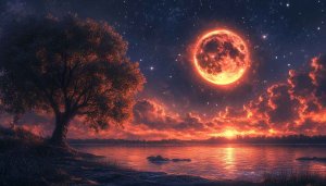 Full Moon Lake Tree Landscape 4K Desktop Wallpaper Aesthetic Background