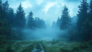 Eerie Foggy Forest Path Desktop Background Free Mobile Wallpaper