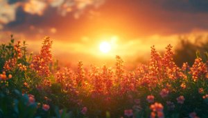 Golden Sunset Flowers Field 4K Desktop Background Mobile Wallpaper
