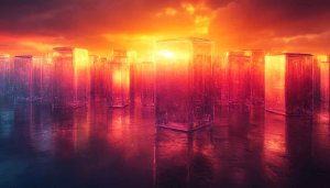 Crystal Cityscape Sunset Aesthetic 4K Desktop Background Free Wallpaper