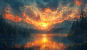 Fiery Sunset Mountain Lake 4K Desktop Wallpaper Free Download