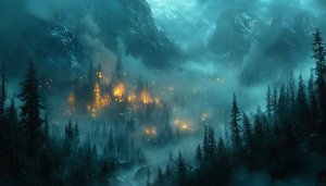 Mystic Foggy Winter Castle 4K Desktop Wallpaper Free Download