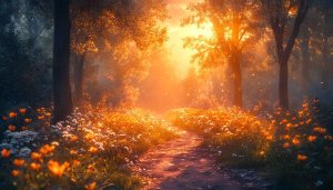 Enchanted Forest Path 4K Desktop Background Golden Hour Mobile Wallpaper