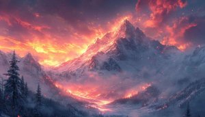 Fiery Mountain Peak Sunset 4K Desktop Background Free Mobile Wallpaper