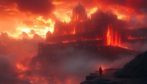 Fiery Kingdom 4K Desktop Background, Red Fantasy City Wallpaper