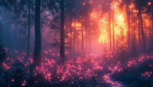 Enchanted Forest Pink Glow 4K Desktop Mobile Wallpaper Background