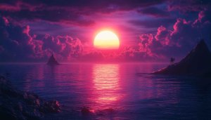Pink Purple Sunset Ocean View Mobile Background Wallpaper