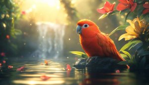 Vibrant Parrot Waterfall 4K Desktop Background Free Mobile Wallpaper