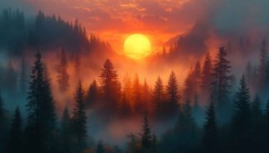 Fiery Sunset Forest 4K Desktop Background Landscape Mobile Wallpaper