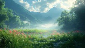 Lush Green Meadow Wallpaper, Misty Mountains 4K Desktop Background