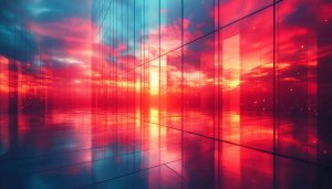 Fiery Sunset Reflection 4K Desktop Background, Futuristic Mobile Wallpaper