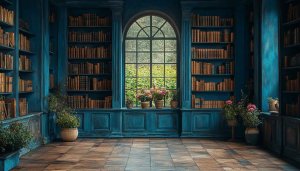 Cozy Library Bookshelf Aesthetic, Vintage Interior Design 4K Desktop Wallpaper