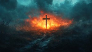 Dramatic Christian Cross Wallpaper, Fiery Religious Background, Free Mobile Wallpaper