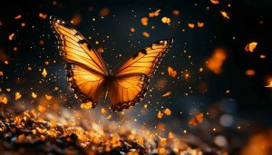 Orange Butterfly Mobile Wallpaper Glowing Particles Aesthetic Desktop Background 4K